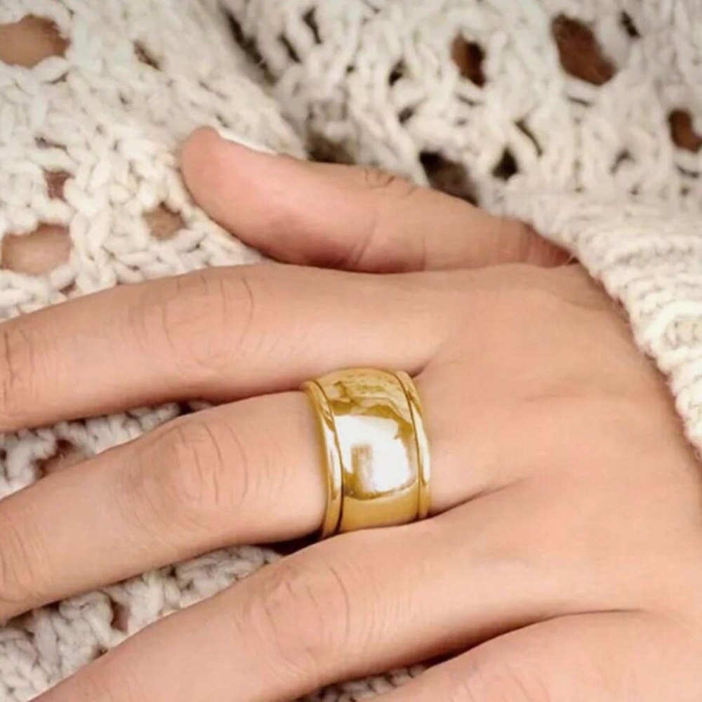 New Wide Band Smooth Polish Silver Gold Copper Band Ring /Chunky Cigar Band Ring - Picture 12 of 16